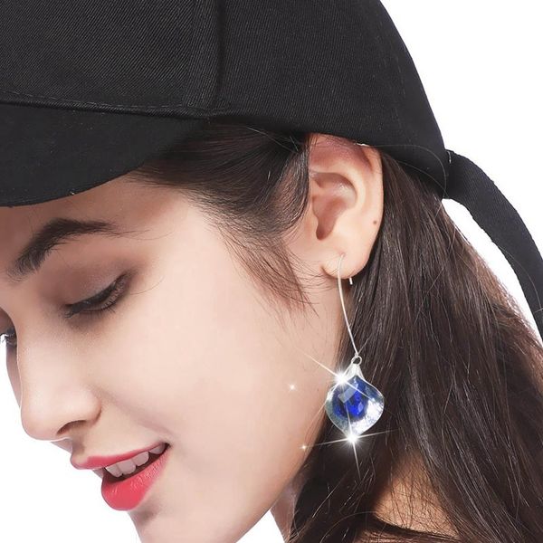 

factory price crystal new design creative orchid earrings blue water drop big hook earring for women girls wholesale kor, Silver
