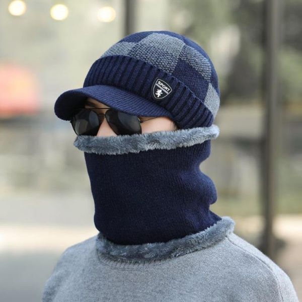 

hats, scarves & gloves sets 2pcs winter hat skullies beanies hats for men women wool scarf caps balaclava mask gorras bonnet knitted, Blue;gray