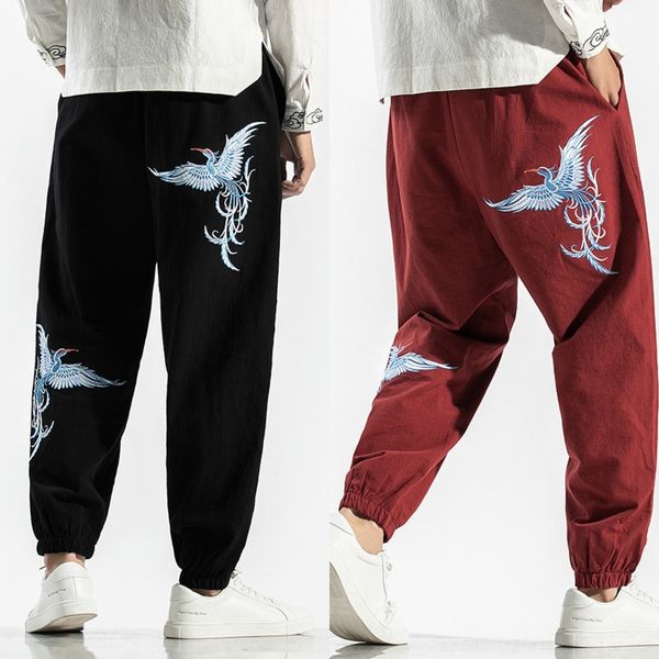 

tjmd8 men's autumn tight pants tight pants cotton linen new chinese cotton style and loose embroidered linen harlan leggings men's, Blue