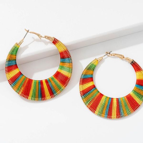 

double circle colorful fabric earrings statement hoop earrings for fashon women, Golden;silver