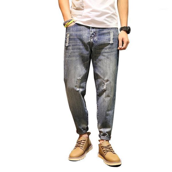

new arrivals men's loose jeans good quality embroidery denim pants distressed trousers1, Blue