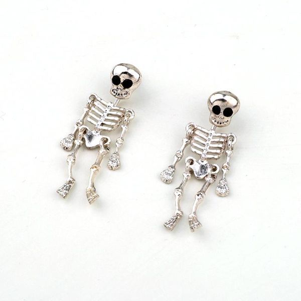 

1pair gothic hip hop skull long stud earrings for women men vintage metal color skeleton big earrings statement jewelry e792 wmttid, Bronze;silver