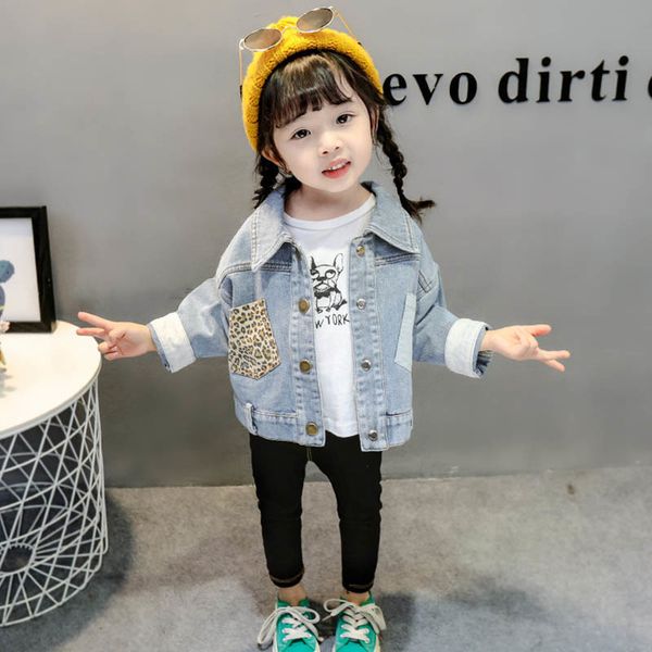 

2020 2020 spring autumn leopard denim jacket leopard denim jacket casual fashion baby girl long sleeve kids outerwear 1029, Blue;gray