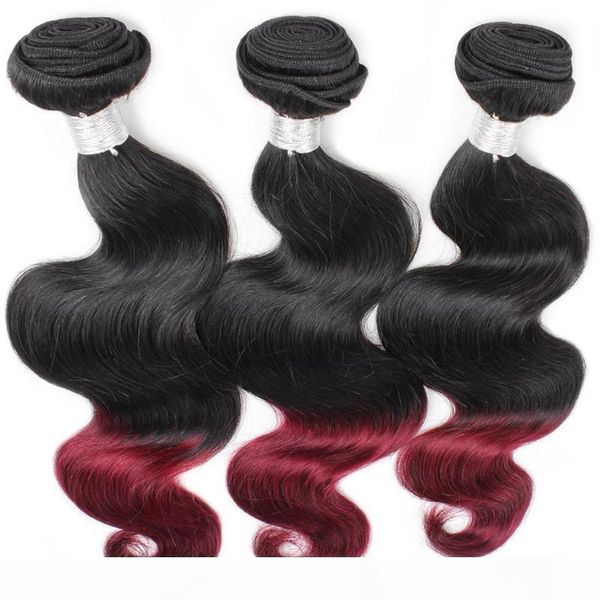 

new arrival 12a two tone ombre peruvian virgin human hair weft extensions body wave 3 bundles 1b 99j burgundy wine red peruvian hair weave, Black