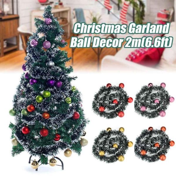 

christmas decorations 2m leaf rattan garland bowknot flower balls decorated thick mantel fireplace pine tree 7 colors1