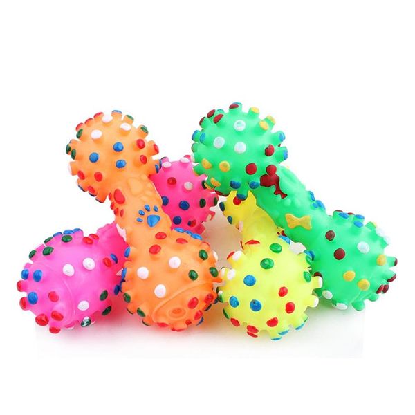 

new arrive dog toys colorful dotted dumbbell shaped dog toys squeeze squeaky faux bone pet chew toys for dogs larmp