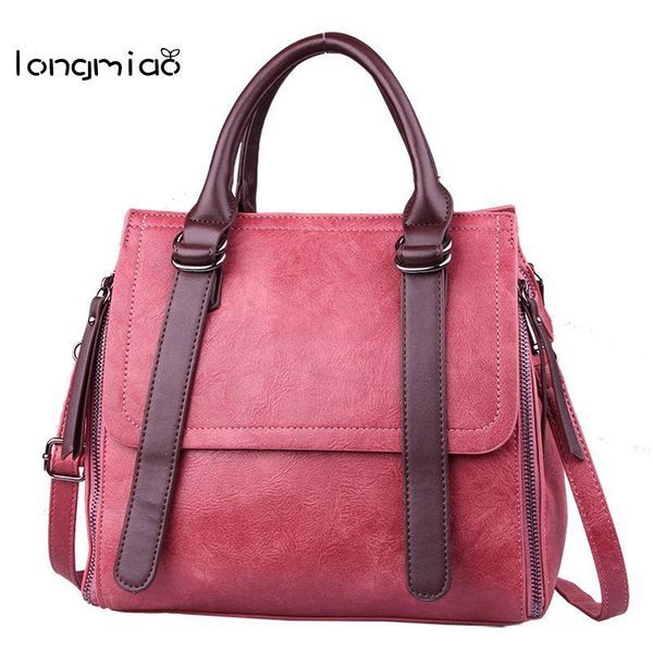 

longmiao brand women scrub plain nubuck leather handbags fall&winter casual design big shoulder motorcycle crossbody bags