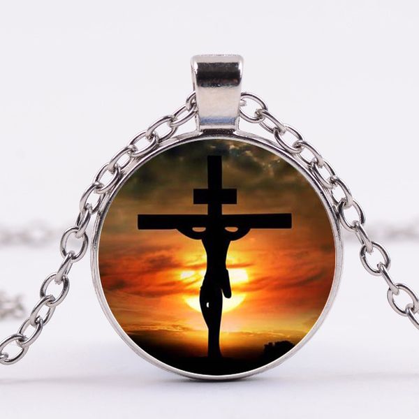 

religious jesus cross necklace god with us gold cross glass round silver plated chain necklace handmade christian gifts