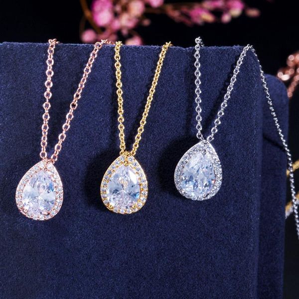 

cwwzircons 2020 new design pear shaped cubic zircon link chain pendant necklace for laides friend gift cp011, Silver