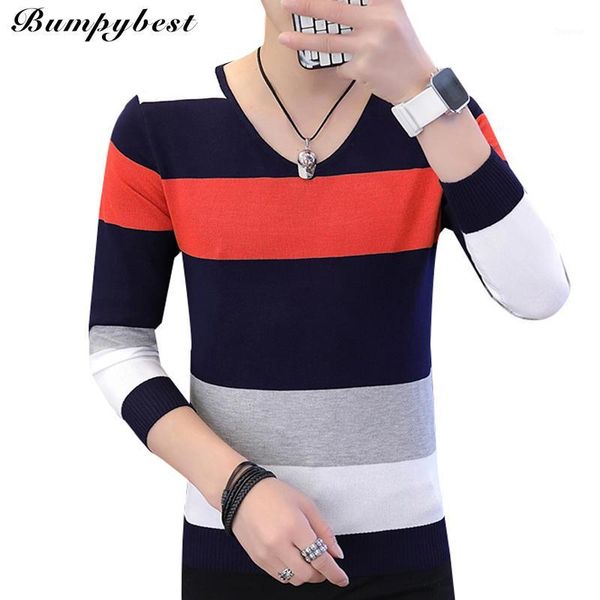 

bumpybeast autumn mens sweater and pullovers v-neck casual stripe sweaters long sleeve 2018 new arrival slim 3xl coats drop ship1, White;black