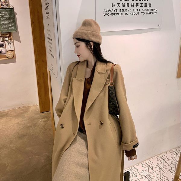 

listen to lu" new soft wind double faced woolen coat mid length loose woolen coat in autumn and winter of 20, Black