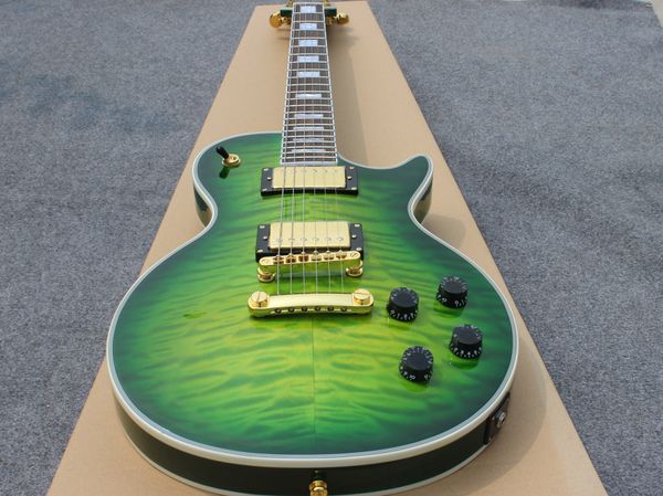 

electric guitar g custom guitar rosewood fingerboard flamed maple green , abr - 1 bridge white binding