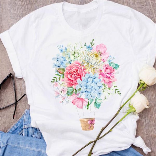 

women graphic ladies short sleeve 90s style vacay mode flower floral print clothes lady tees female t shirt womens t shirt, White
