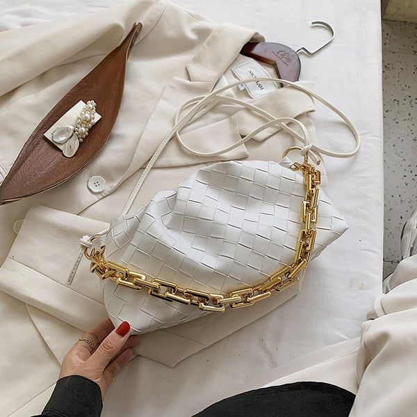 

explosion style women's bag soft leather woven ladies bag shoulder messenger party handbag thick chain clutch