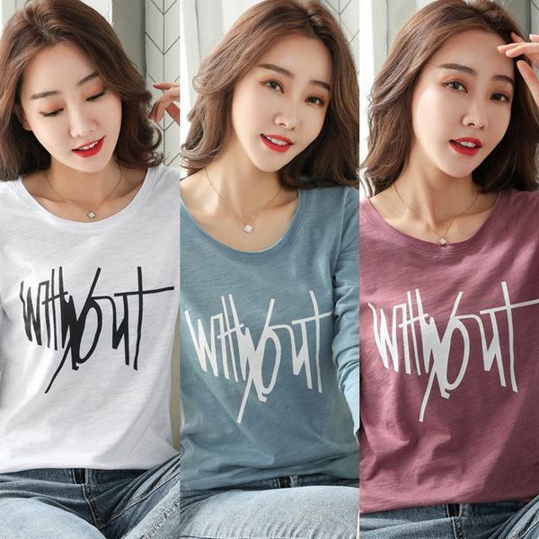 

2020 new long sleeve korean version versatile women's t-shirt slim and slim women's bottom t-shirt bauh8, White