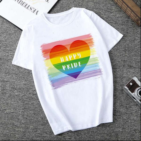 

rainbow print couple t shirts print fashion women clothes summer harajuku casual short sleeve streetwear femme camisas mujer, White