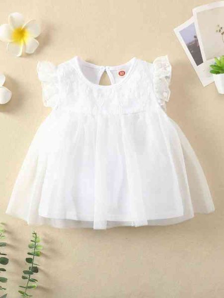 

baby embroidery mesh ruffle trim keyhole back dress she, Red;yellow