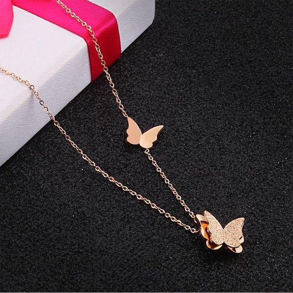 

rose gold butterfly necklace for women stainless steel cute gold chain necklace fashion butterfly pendants chains on the neck, Silver
