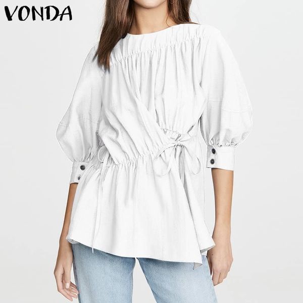 

elegant blouses women solid 2020 vonda casual o neck half sleeve solid color fashion shirts plus size bohemian party blusas1, White