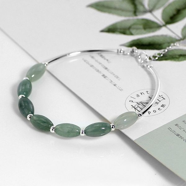 Ruifan 925 Sterling Silver Bracciali Ladies Natural Green Jade Oval Waterdrop Lucky Bead Charms Gioielli da donna Bracciale YBR098 Y200107