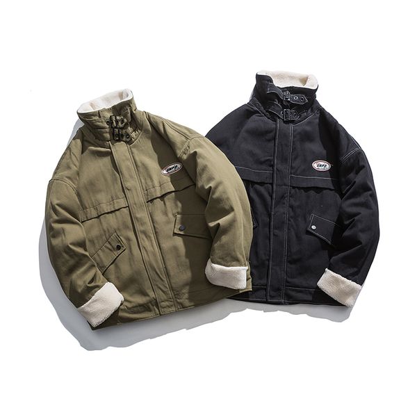 

2020 winter thicken men false lambswool load jacket outerwear male japan streetwear retro hip released warm coat p95v, Black