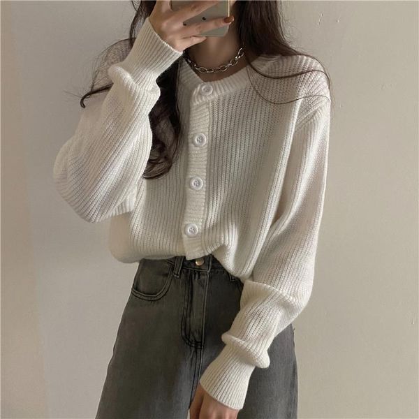 

women's knits & tees winter short cardigan jacket women sweater knit woolen thick loose outer wear fashion 2021, White
