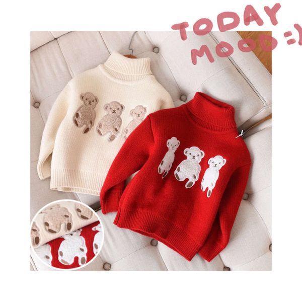 

children's turtleneck hbb1074 girls' christmas sweater three little bears boys' winter thickened t-shirt, Blue