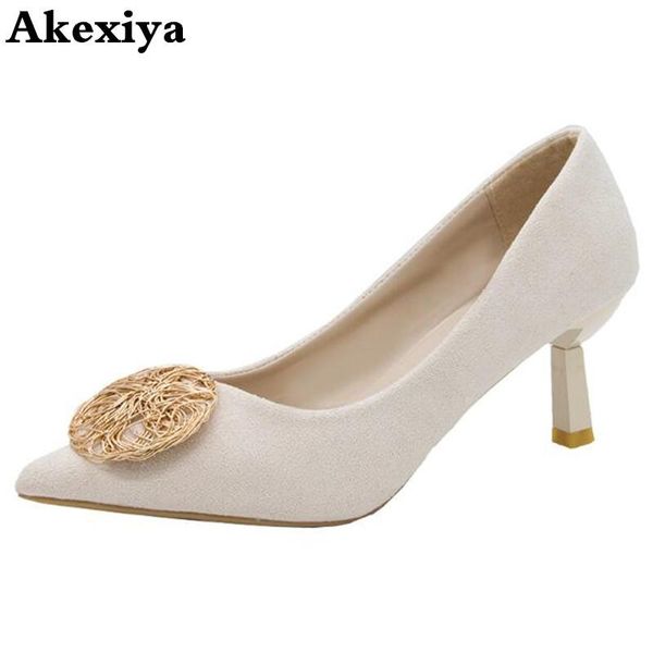 

dress shoes women pumps high heels lady suede leather crystal square buckle thick with autumn pointed single wedding female sandals, Black