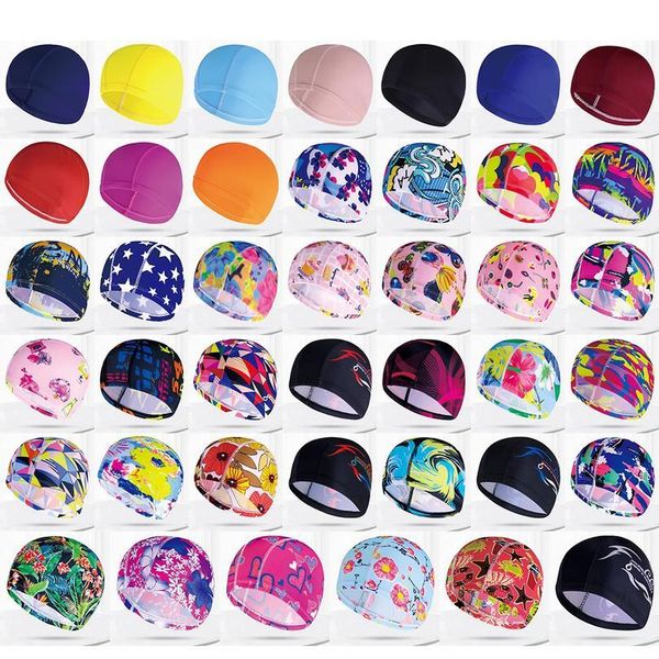 

multi colors patterns men women fabric swimming cap adults swim pool diving water sports elastic bathing caps ha sqcsei