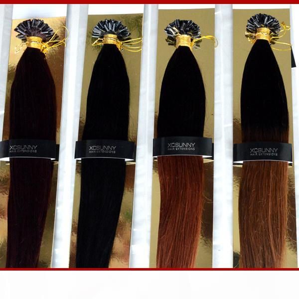 

xcsunny 18" 20" 100g кератина ногтей tip подсказка наращивание волос 1g сек 100% remy индейца человеческих волос u подсказка extensions воло, Black