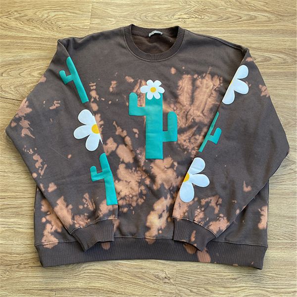 

2021 new tie dye foaming printing cactus sweatshirts men women old wash hoodies crewneck clothes harajuku streetwear zycm, Black