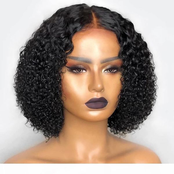 

kinky curly bob lace frontal wigs 13x6 150% density curly human hair remy lace front wig for black women, Black;brown