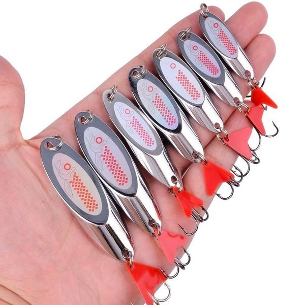 

7/10/14/18/22/35g sliver sequins with fishing lures spoon lure hard baits bass pike fishing tackle wobbler treble fish qylogd