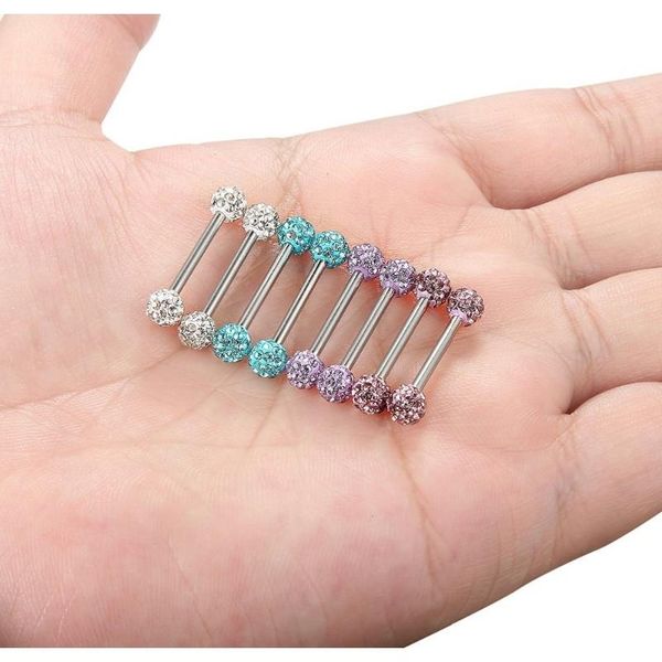 

modrsa 1piece stainless steel industrial barbell tongue piercing crystal ball nose ear stud nipple lip piercing body jewelry f jllyvt, Silver