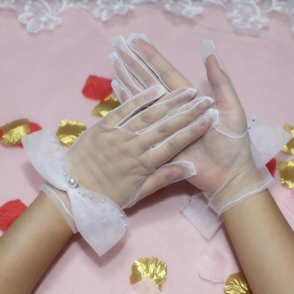 

bridal gloves women wedding gloves for bride guantes pearl beaded bow knot fingers short white tulle gloves wedding accessories h sqcbxi