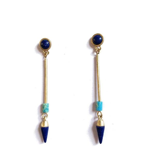 

shipping new sweet cute spike blue stone cute simple earring, wholesale stud earring fzinv, Golden;silver