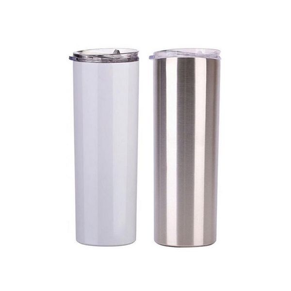 

wholesale 20oz blank white sublimation water bottle skinny tumbler double wall insulated vacuum 304 stainless steel coffee mug with plastic