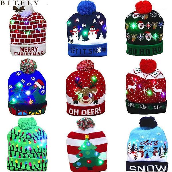 

christmas decorations 1pc led hats santa elk sweater knitted beanie light up hat gift for kids year decor1