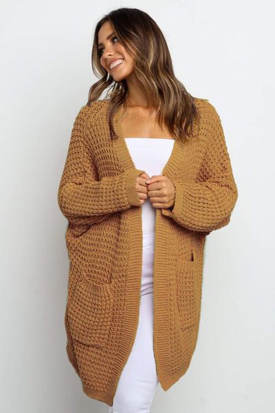 

autumn new knitted sweater long cardigan contrast color loose sweater coat women's long sweater, White;black