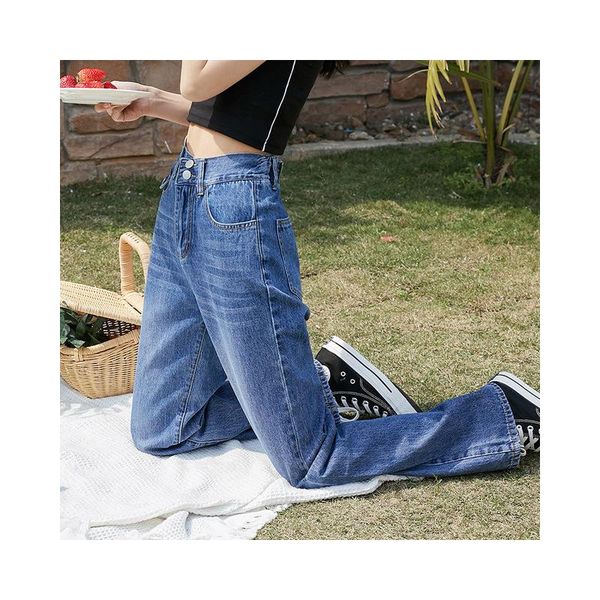 

wide leg pants new half elastic waist loose cover meat version for women jeans fashion fall and winter elasticity breath summer, Blue