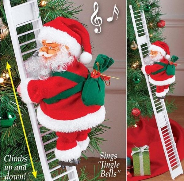 2020 Santa Claus Klettern Leiter Elektrische Santa Claus Puppe Weihnachtsbaum Hängen Ornament Outdoor Indoor Tür Wand Dekoration Y200903