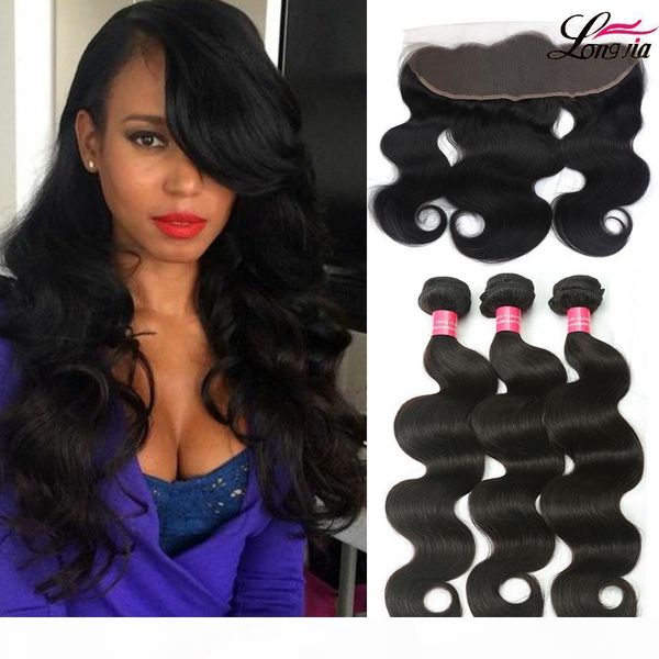 

puvian body wave with frontal closure peruvian virgin human hair 3 bundles with 13x4 lace closure peruvian virgin body wave, Black