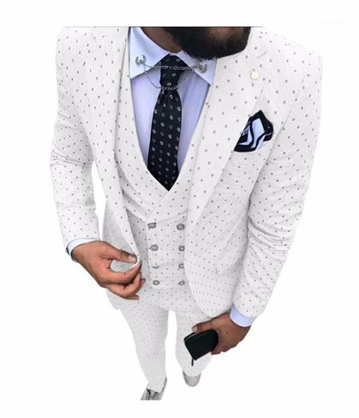 

2020 men's poika dot suit 3-pieces latest coat pant designs notch lapel tuxedos groomsmen for wedding/party(blazer+vest+pants)1, White;black
