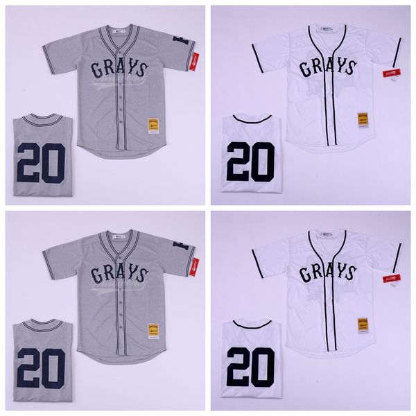 

men baseball grays negro jersey 20 josh gibson homestead national league cool base team color grey white stitched breathable quality, Black