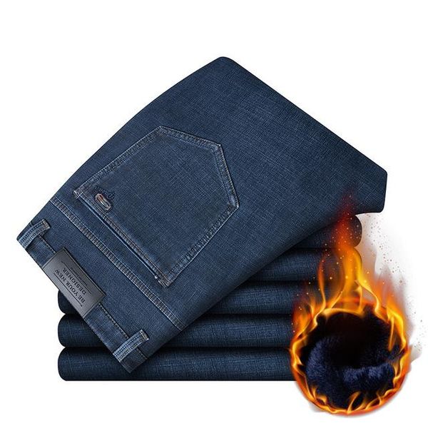

winter warm men jeans cotton straight solid jeans for men, Blue