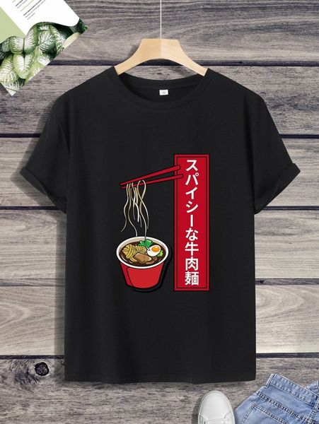 

men noodles & japanese letter graphic tee y4ij#, White;black