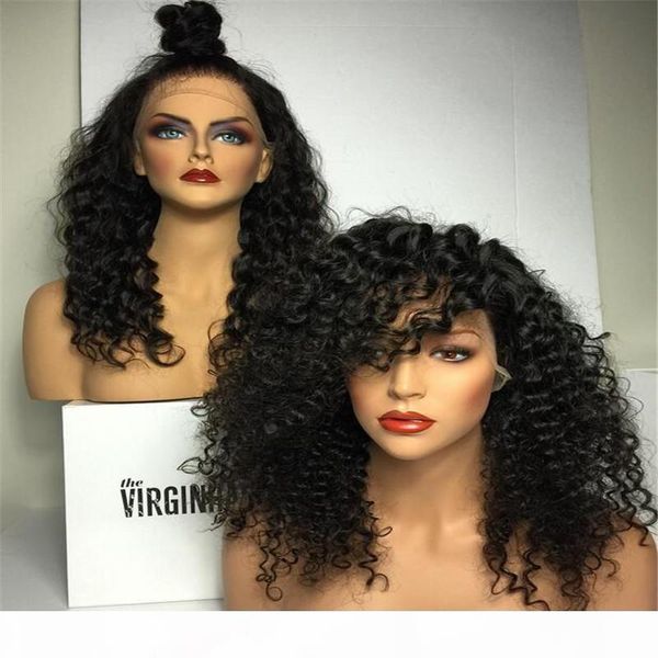 

kinky curly lace wigs brazilian full lace human hair wig glueless curly full lace wigs 180density for black women, Black;brown
