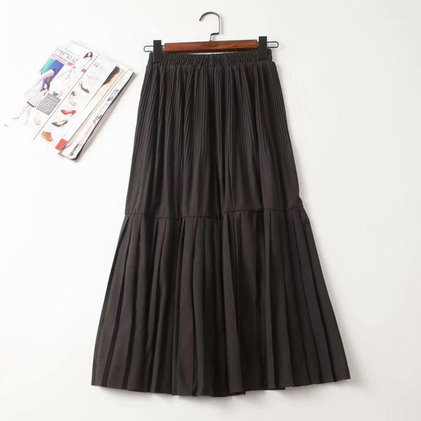 

spring pleated high waist long skirt women black elastic waist loose female skirts 2020 summer fashion casual ladies bottoms1