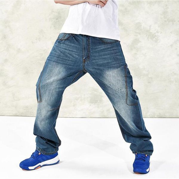 

new man loose jeans hiphop skateboard jeans baggy pants denim pants hip hop men big size1, Blue