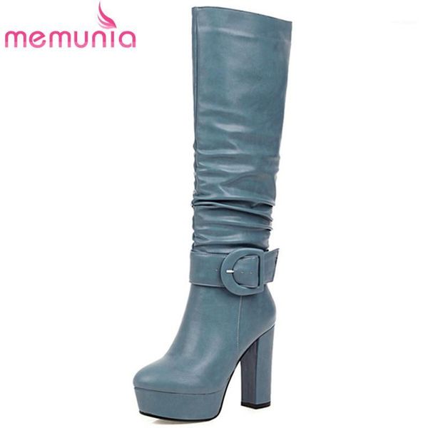 

memunia 2020 big size 46 women knee high boots buckle round toe super high heels platform boots party prom shoes ladies1, Black